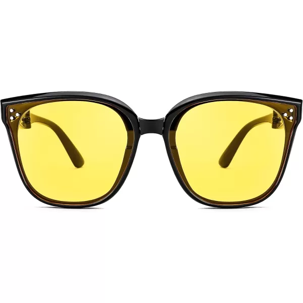 FEISEDY Oversized Square Foldable Sunglasses Easy Carry Folding Ultralight with Glasses Case UV Protection B2955Black Frame  Yellow Lens