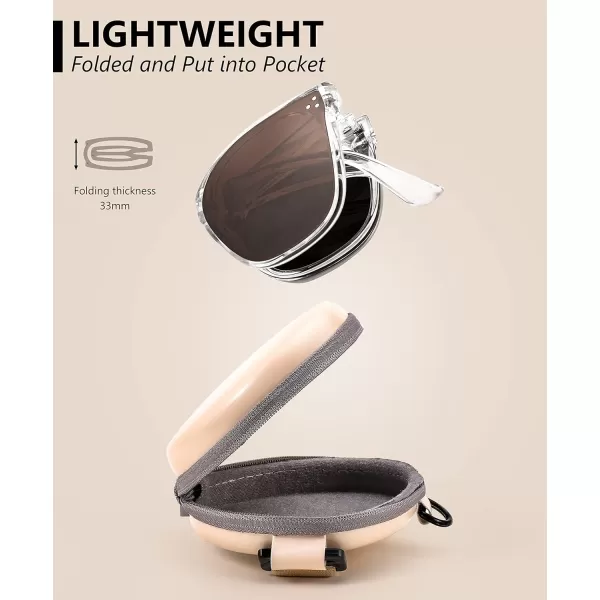 FEISEDY Oversized Square Foldable Sunglasses Easy Carry Folding Ultralight with Glasses Case UV Protection B2955Transparent Frame  Silver Lens