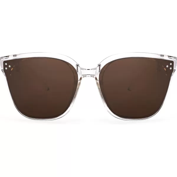 FEISEDY Oversized Square Foldable Sunglasses Easy Carry Folding Ultralight with Glasses Case UV Protection B2955Transparent Frame  Silver Lens