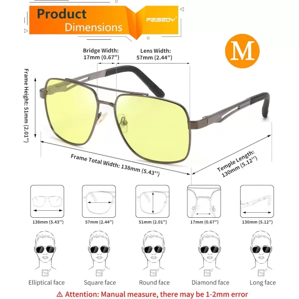 FEISEDY Polarized Aviator Photochromic Sunglasses Men Women for Day and Night Driving Metal Frame B0172Gun Greyyellow