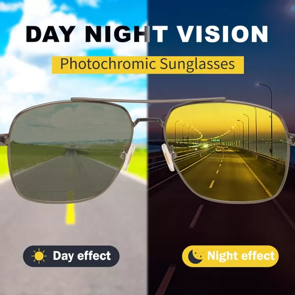 FEISEDY Polarized Aviator Photochromic Sunglasses Men Women for Day and Night Driving Metal Frame B0172Gun Greyyellow