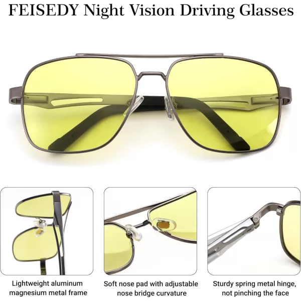 FEISEDY Polarized Aviator Photochromic Sunglasses Men Women for Day and Night Driving Metal Frame B0172Gun Greyyellow
