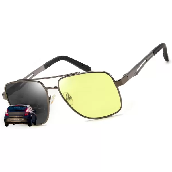 FEISEDY Polarized Aviator Photochromic Sunglasses Men Women for Day and Night Driving Metal Frame B0172Gun Greyyellow