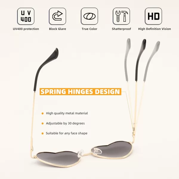 FEISEDY Polarized Heart Sunglasses Women Men Metal Frame Cute Lovely Glasses UV400 Protection B2375002 Gold FrameGray Lens
