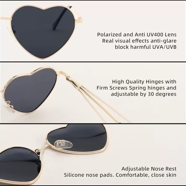 FEISEDY Polarized Heart Sunglasses Women Men Metal Frame Cute Lovely Glasses UV400 Protection B2375002 Gold FrameGray Lens