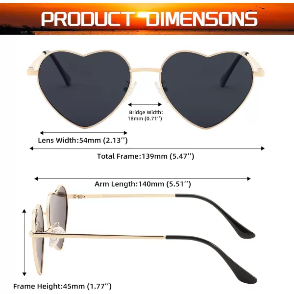 FEISEDY Polarized Heart Sunglasses Women Men Metal Frame Cute Lovely Glasses UV400 Protection B2375002 Gold FrameGray Lens