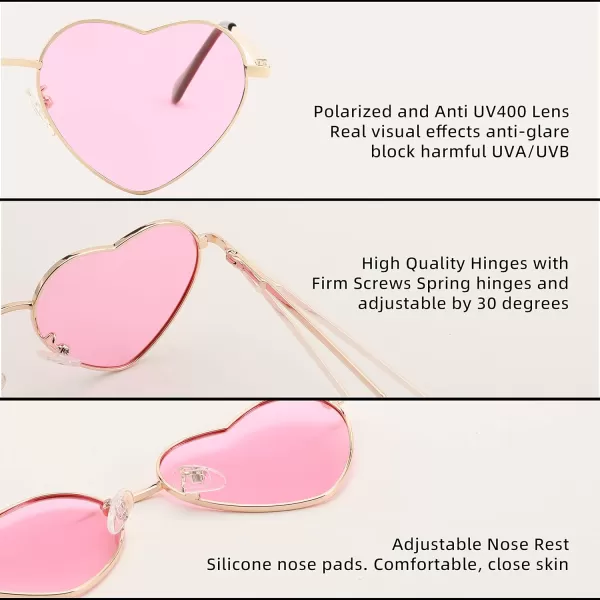 FEISEDY Polarized Heart Sunglasses Women Men Metal Frame Cute Lovely Glasses UV400 Protection B2375003 Gold FramePink Lens