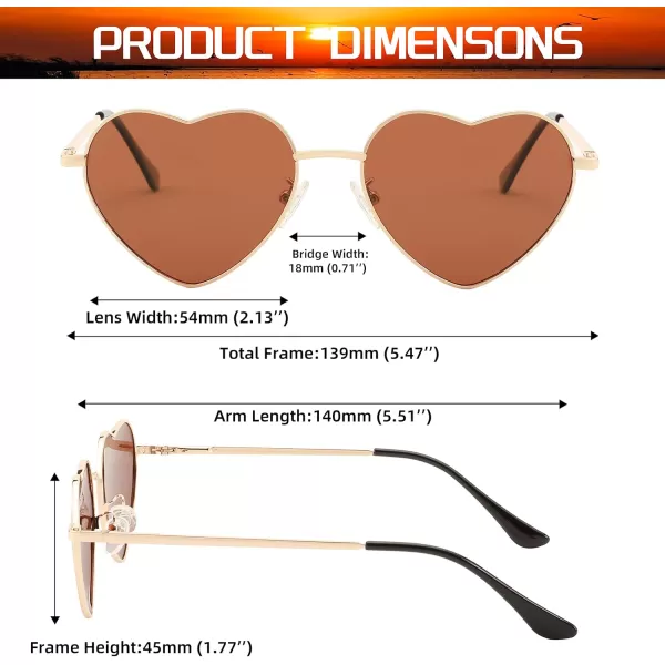 FEISEDY Polarized Heart Sunglasses Women Men Metal Frame Cute Lovely Glasses UV400 Protection B2375004 Gold FrameBrown Lens