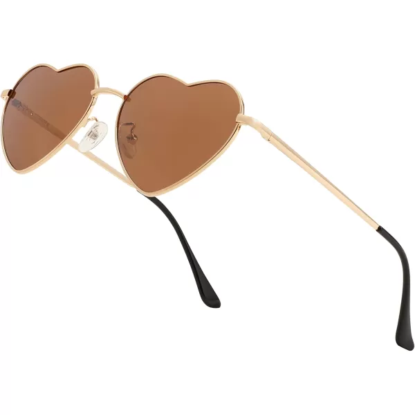 FEISEDY Polarized Heart Sunglasses Women Men Metal Frame Cute Lovely Glasses UV400 Protection B2375004 Gold FrameBrown Lens