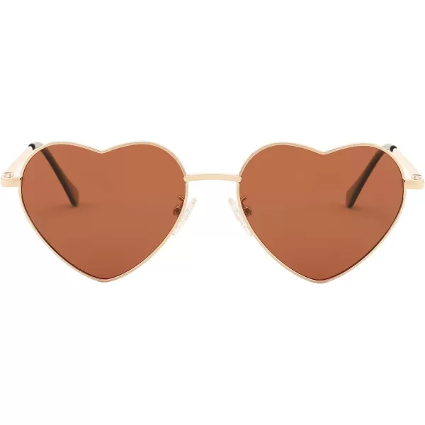 FEISEDY Polarized Heart Sunglasses Women Men Metal Frame Cute Lovely Glasses UV400 Protection B2375004 Gold FrameBrown Lens