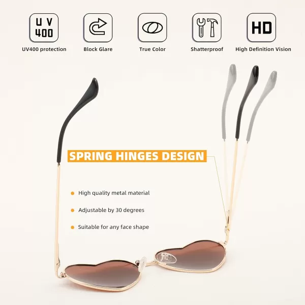 FEISEDY Polarized Heart Sunglasses Women Men Metal Frame Cute Lovely Glasses UV400 Protection B2375004 Gold FrameBrown Lens