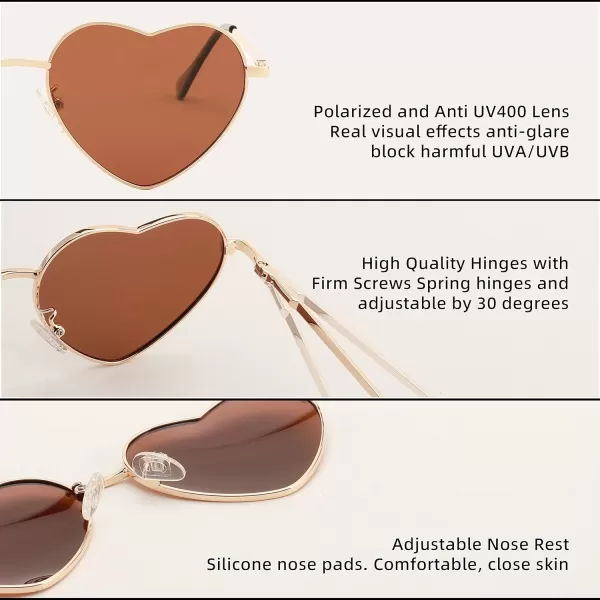 FEISEDY Polarized Heart Sunglasses Women Men Metal Frame Cute Lovely Glasses UV400 Protection B2375004 Gold FrameBrown Lens
