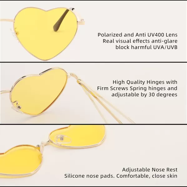 FEISEDY Polarized Heart Sunglasses Women Men Metal Frame Cute Lovely Glasses UV400 Protection B2375005 Gold FrameYellow Lens