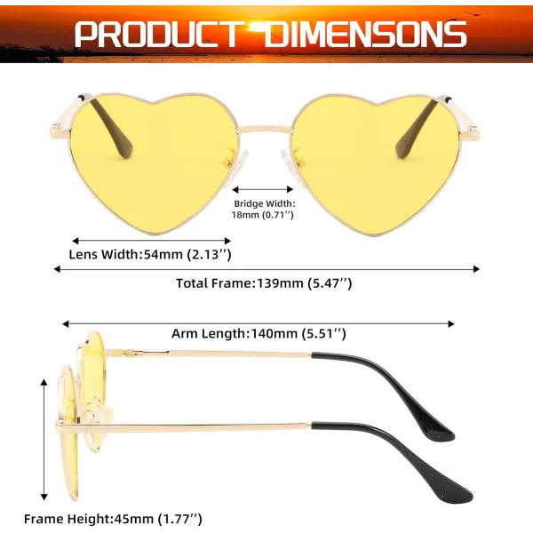 FEISEDY Polarized Heart Sunglasses Women Men Metal Frame Cute Lovely Glasses UV400 Protection B2375005 Gold FrameYellow Lens