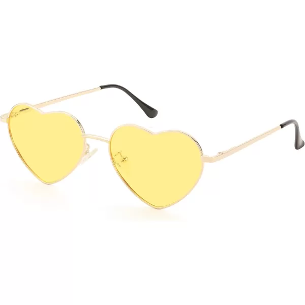 FEISEDY Polarized Heart Sunglasses Women Men Metal Frame Cute Lovely Glasses UV400 Protection B2375005 Gold FrameYellow Lens