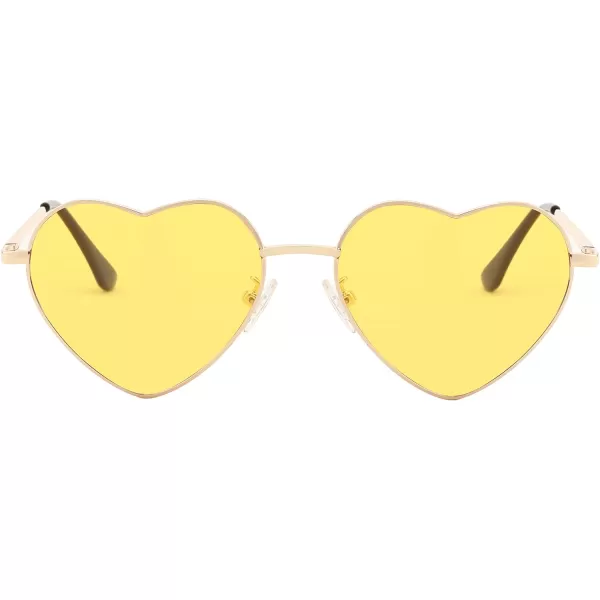FEISEDY Polarized Heart Sunglasses Women Men Metal Frame Cute Lovely Glasses UV400 Protection B2375005 Gold FrameYellow Lens