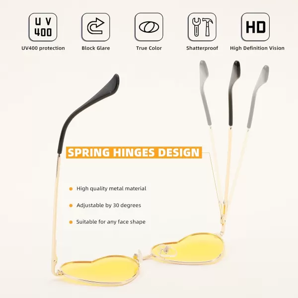 FEISEDY Polarized Heart Sunglasses Women Men Metal Frame Cute Lovely Glasses UV400 Protection B2375005 Gold FrameYellow Lens