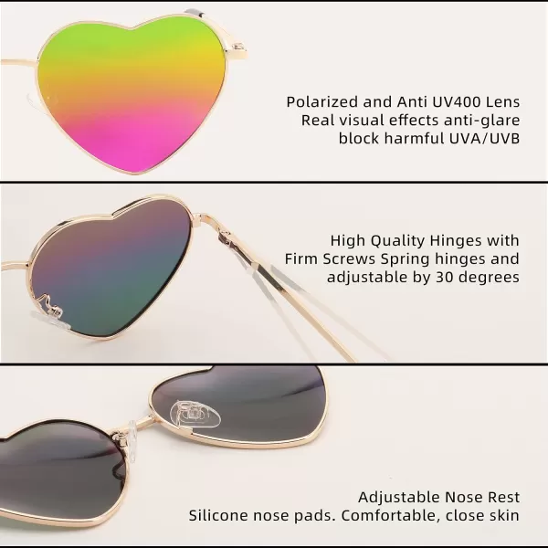 FEISEDY Polarized Heart Sunglasses Women Men Metal Frame Cute Lovely Glasses UV400 Protection B2375007 Gold FrameRainbow Lens