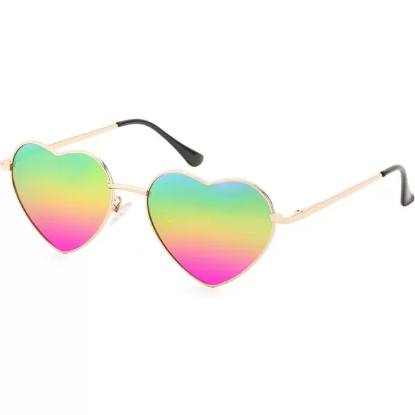 FEISEDY Polarized Heart Sunglasses Women Men Metal Frame Cute Lovely Glasses UV400 Protection B2375007 Gold FrameRainbow Lens