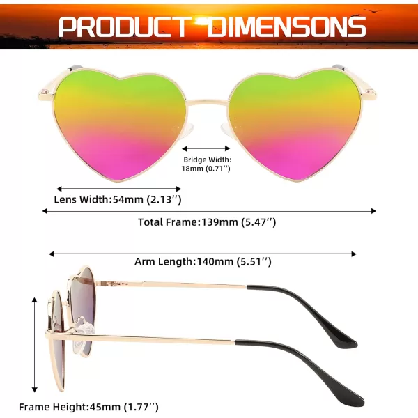 FEISEDY Polarized Heart Sunglasses Women Men Metal Frame Cute Lovely Glasses UV400 Protection B2375007 Gold FrameRainbow Lens