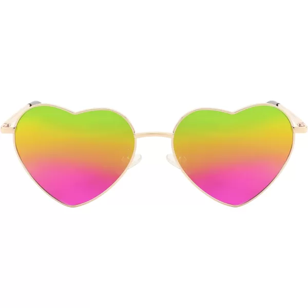 FEISEDY Polarized Heart Sunglasses Women Men Metal Frame Cute Lovely Glasses UV400 Protection B2375007 Gold FrameRainbow Lens