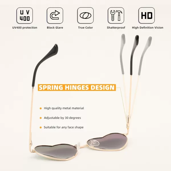 FEISEDY Polarized Heart Sunglasses Women Men Metal Frame Cute Lovely Glasses UV400 Protection B2375007 Gold FrameRainbow Lens