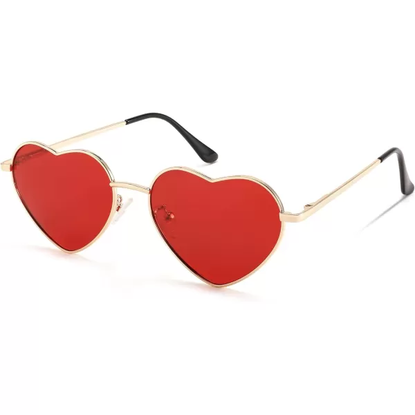 FEISEDY Polarized Heart Sunglasses Women Men Metal Frame Cute Lovely Glasses UV400 Protection B2375008 Gold FrameRed Lens