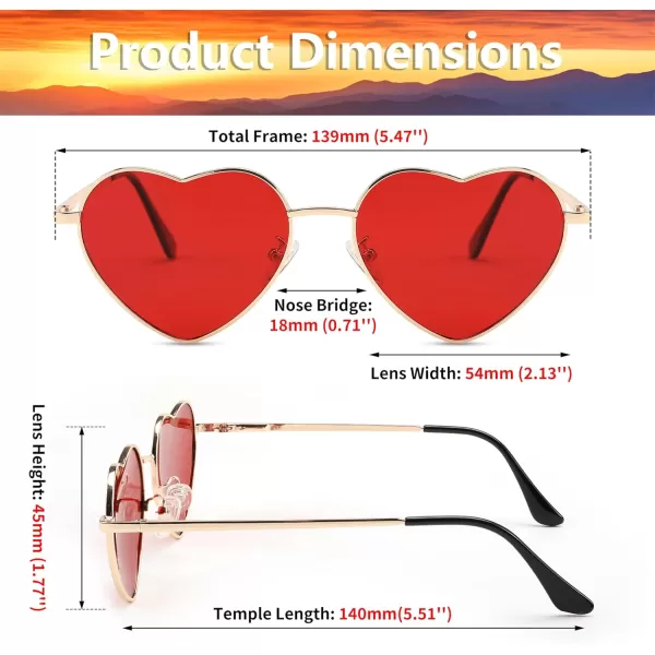 FEISEDY Polarized Heart Sunglasses Women Men Metal Frame Cute Lovely Glasses UV400 Protection B2375008 Gold FrameRed Lens