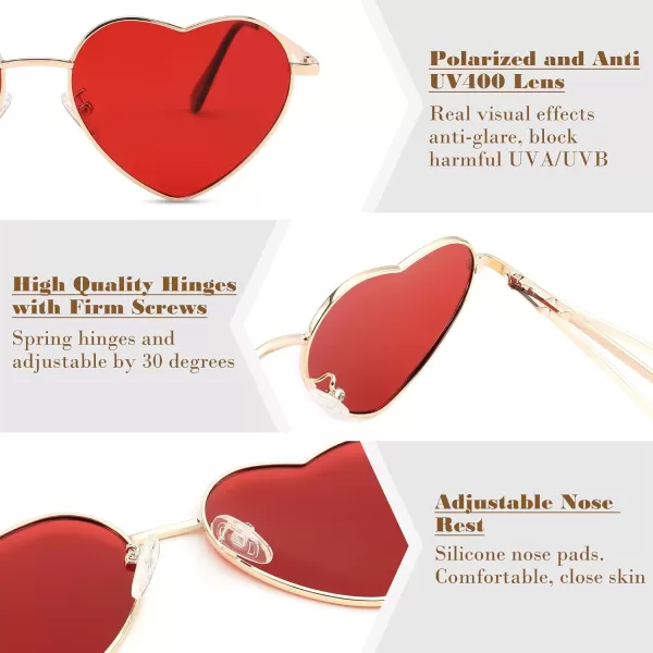 FEISEDY Polarized Heart Sunglasses Women Men Metal Frame Cute Lovely Glasses UV400 Protection B2375008 Gold FrameRed Lens