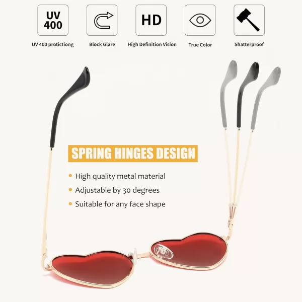 FEISEDY Polarized Heart Sunglasses Women Men Metal Frame Cute Lovely Glasses UV400 Protection B2375008 Gold FrameRed Lens
