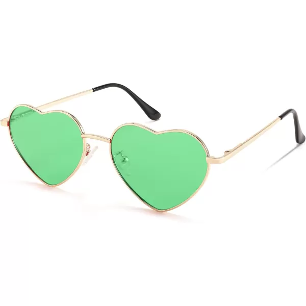 FEISEDY Polarized Heart Sunglasses Women Men Metal Frame Cute Lovely Glasses UV400 Protection B2375009 Gold FrameGreen Lens