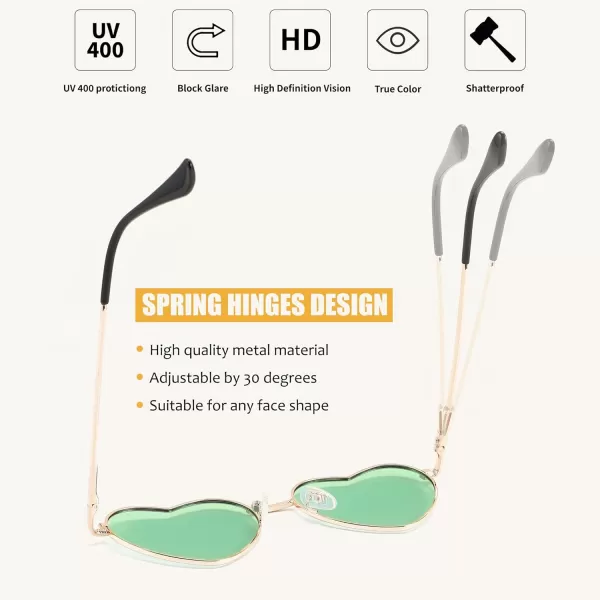 FEISEDY Polarized Heart Sunglasses Women Men Metal Frame Cute Lovely Glasses UV400 Protection B2375009 Gold FrameGreen Lens