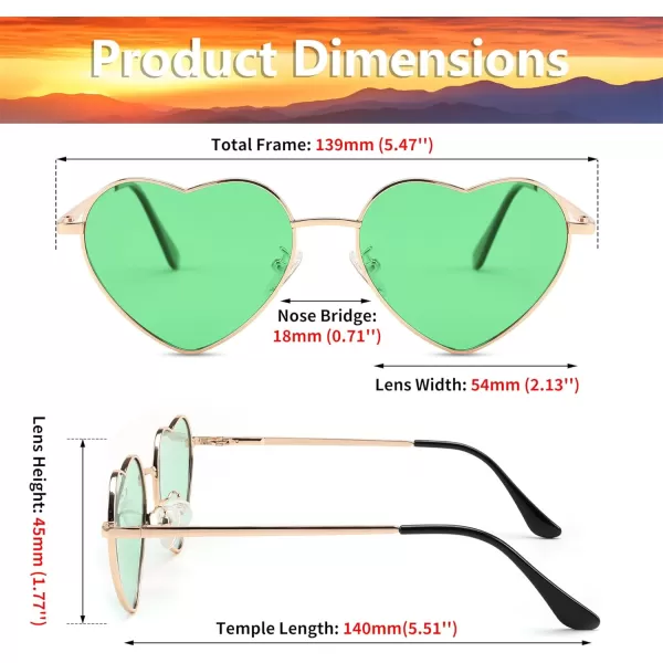 FEISEDY Polarized Heart Sunglasses Women Men Metal Frame Cute Lovely Glasses UV400 Protection B2375009 Gold FrameGreen Lens