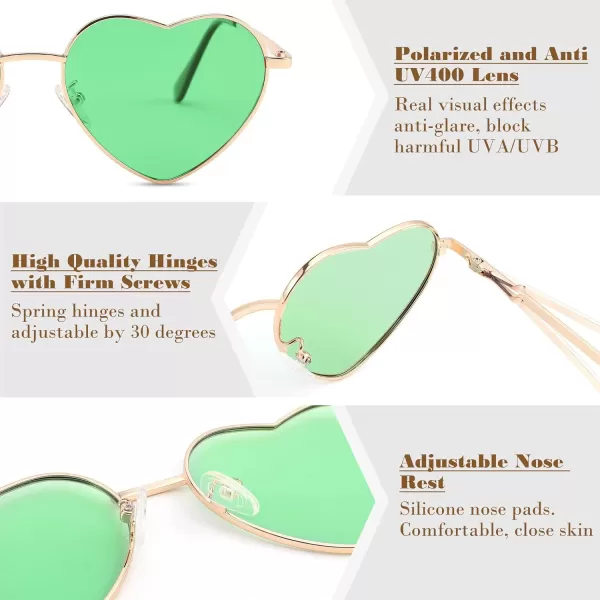 FEISEDY Polarized Heart Sunglasses Women Men Metal Frame Cute Lovely Glasses UV400 Protection B2375009 Gold FrameGreen Lens