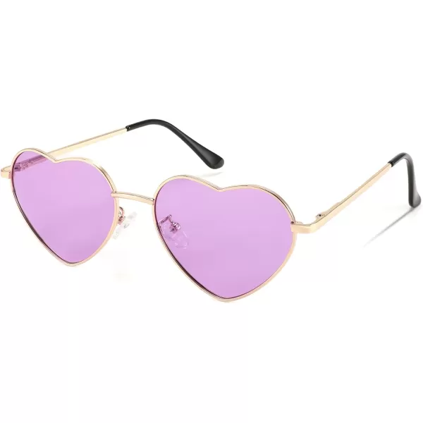 FEISEDY Polarized Heart Sunglasses Women Men Metal Frame Cute Lovely Glasses UV400 Protection B2375010 Gold FramePurple Lens