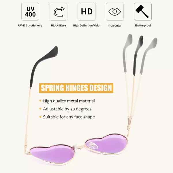 FEISEDY Polarized Heart Sunglasses Women Men Metal Frame Cute Lovely Glasses UV400 Protection B2375010 Gold FramePurple Lens