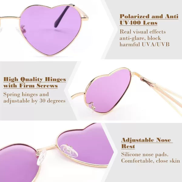 FEISEDY Polarized Heart Sunglasses Women Men Metal Frame Cute Lovely Glasses UV400 Protection B2375010 Gold FramePurple Lens
