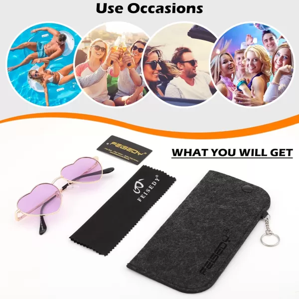 FEISEDY Polarized Heart Sunglasses Women Men Metal Frame Cute Lovely Glasses UV400 Protection B2375010 Gold FramePurple Lens