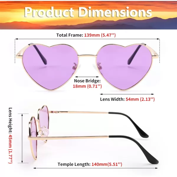 FEISEDY Polarized Heart Sunglasses Women Men Metal Frame Cute Lovely Glasses UV400 Protection B2375010 Gold FramePurple Lens