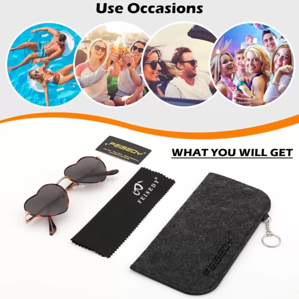 FEISEDY Polarized Heart Sunglasses Women Men Metal Frame Cute Lovely Glasses UV400 Protection B2375012 Gold FrameDark Brown Lens
