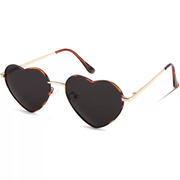 FEISEDY Polarized Heart Sunglasses Women Men Metal Frame Cute Lovely Glasses UV400 Protection B2375012 Gold FrameDark Brown Lens