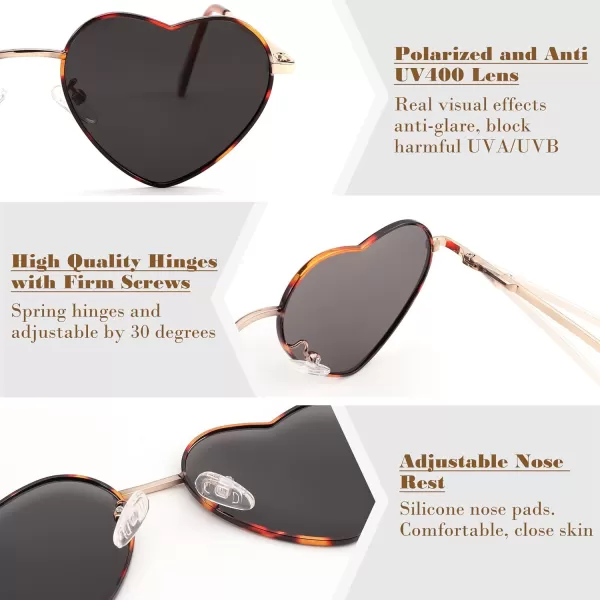 FEISEDY Polarized Heart Sunglasses Women Men Metal Frame Cute Lovely Glasses UV400 Protection B2375012 Gold FrameDark Brown Lens