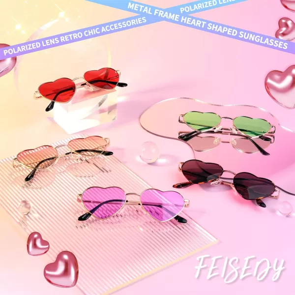 FEISEDY Polarized Heart Sunglasses Women Men Metal Frame Cute Lovely Glasses UV400 Protection B2375012 Gold FrameDark Brown Lens