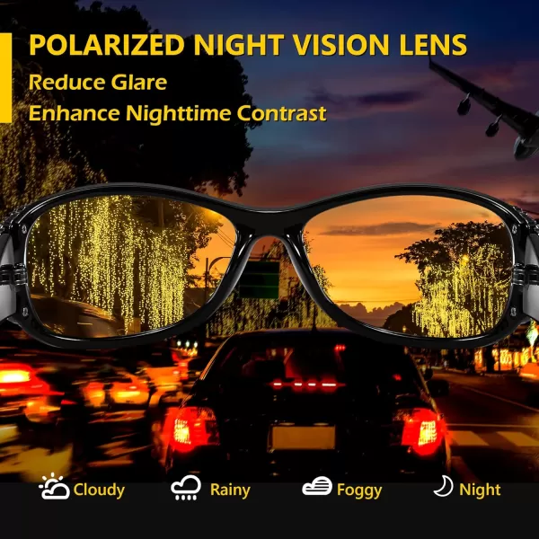 FEISEDY Polarized Night Vision Glasses for Women Yellow Lens Anti Glare Safety Driving UV Protection B0103Black