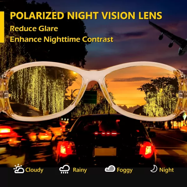FEISEDY Polarized Night Vision Glasses for Women Yellow Lens Anti Glare Safety Driving UV Protection B0103Champagne