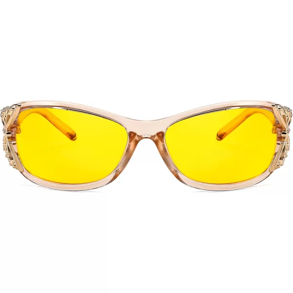 FEISEDY Polarized Night Vision Glasses for Women Yellow Lens Anti Glare Safety Driving UV Protection B0103Champagne