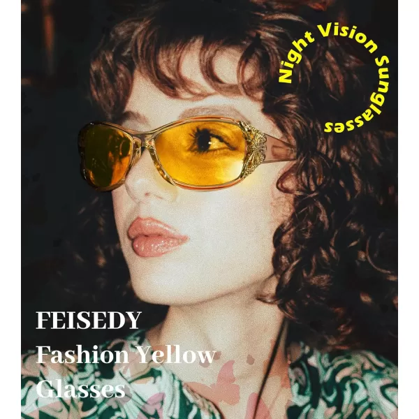 FEISEDY Polarized Night Vision Glasses for Women Yellow Lens Anti Glare Safety Driving UV Protection B0103Champagne