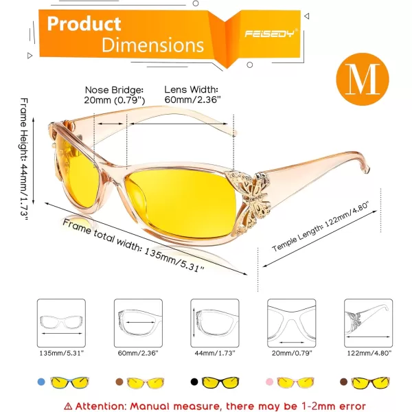 FEISEDY Polarized Night Vision Glasses for Women Yellow Lens Anti Glare Safety Driving UV Protection B0103Champagne