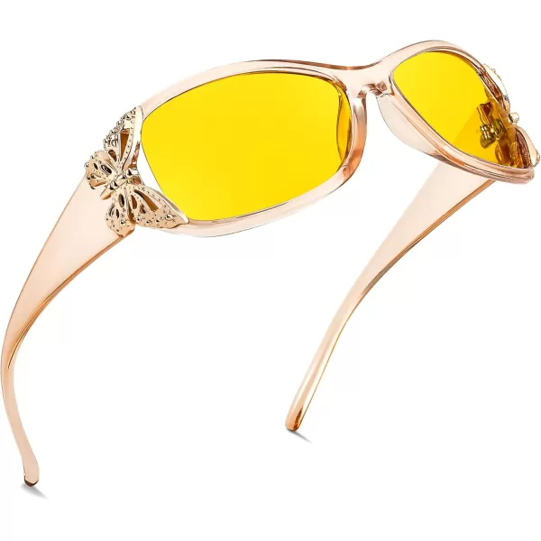 FEISEDY Polarized Night Vision Glasses for Women Yellow Lens Anti Glare Safety Driving UV Protection B0103Champagne