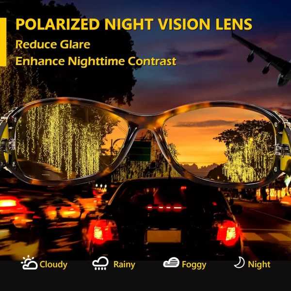 FEISEDY Polarized Night Vision Glasses for Women Yellow Lens Anti Glare Safety Driving UV Protection B0103Leopard